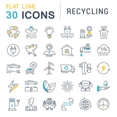 Geri dönüşüm vektör düz çizgi Icons set