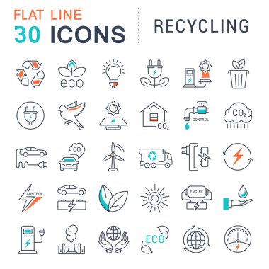 Geri dönüşüm vektör düz çizgi Icons set