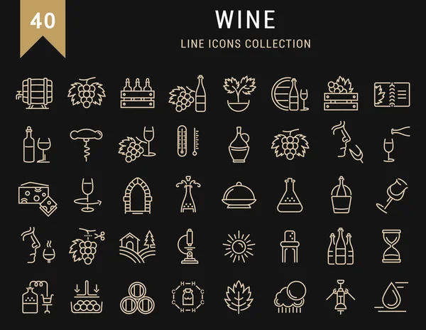 Set Vektor flache Linie Symbole Wein — Stockvektor