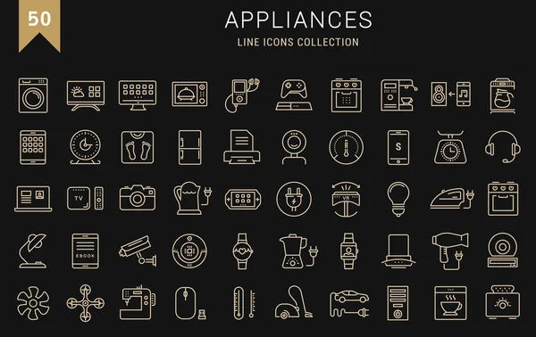 Set Vector Línea Plana Iconos Electrodomésticos — Archivo Imágenes Vectoriales