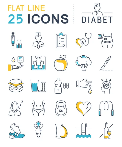 Vektör düz çizgi simgeler Diabet ayarla