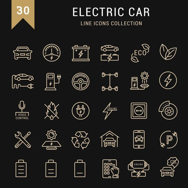 Set Vector Flat Line Icons Electric Cars — Stock Vector