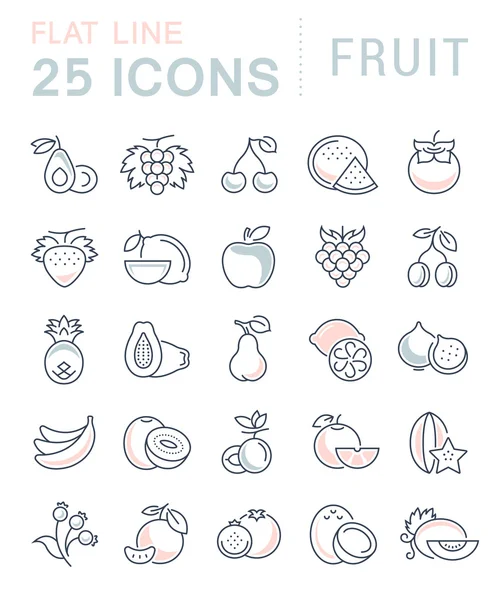 Set Vector Flat Line Icons Fruit - Stok Vektor