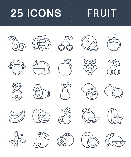 Set Vector Flat Line Icons Fruit - Stok Vektor