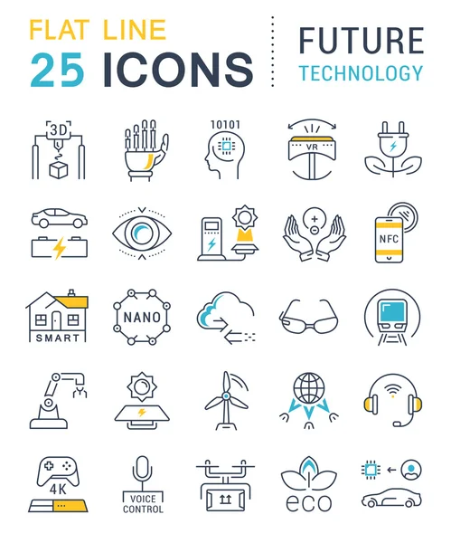 Set Vector Línea Plana Iconos Tecnología Futura — Vector de stock