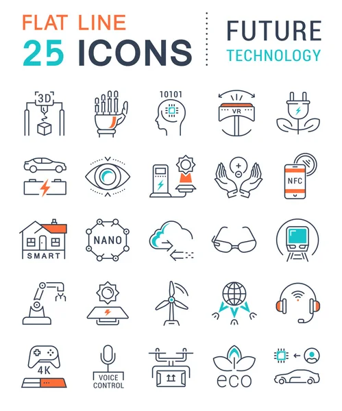 Set Vektor flache Linie Icons Zukunftstechnologie — Stockvektor