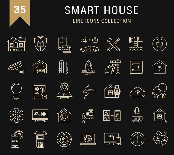 Set de iconos de línea plana Vector Smart House — Archivo Imágenes Vectoriales