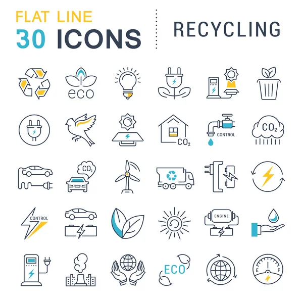 Conjunto de ícones de linha plana vetorial reciclagem —  Vetores de Stock