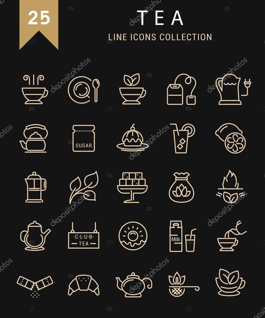 Set vector line icons in flat design tea and breakfast with elements for mobile concepts and web apps. Collection modern infographic logo and pictogram.