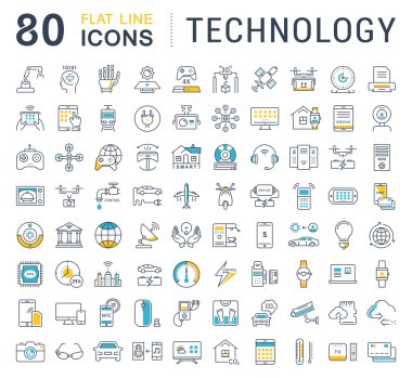 Vektör düz çizgi simgeler teknoloji ayarla