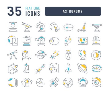 Astronomi. Web tasarımı, uygulama ve en modern projeler için son derece ince simgelerin toplanması. Kategori Eğitimi için İşaret Çantası.