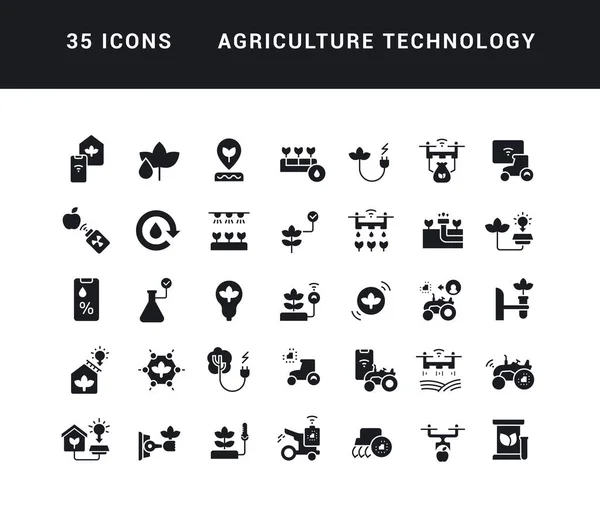 Tecnología Agrícola Colección Iconos Monocromáticos Perfectamente Simples Para Diseño Web — Vector de stock
