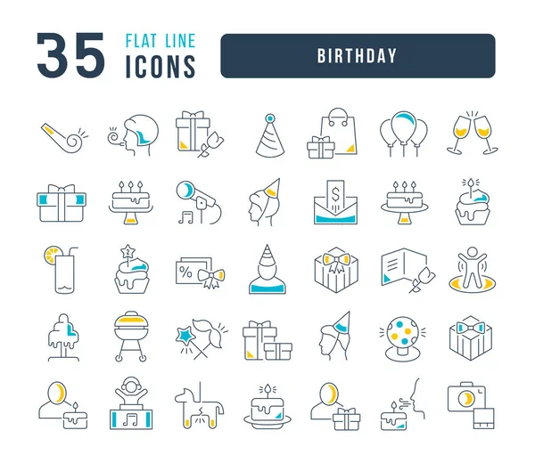 Geburtstag Sammlung Perfekt Dünner Icons Für Webdesign App Und Die — Stockvektor