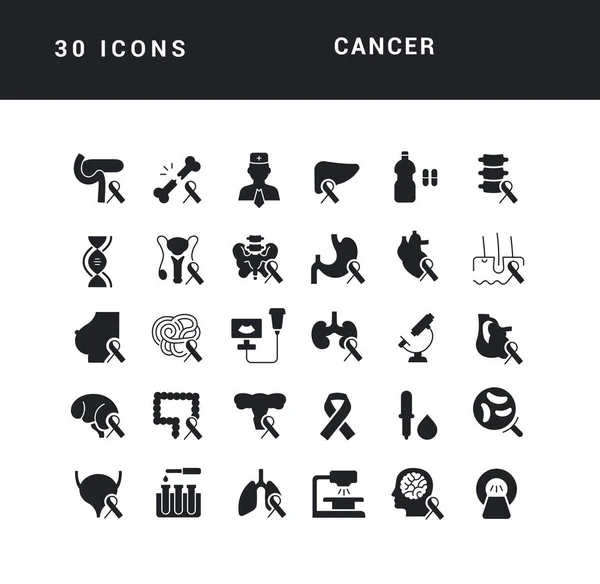Cancro Collezione Icone Monocromatiche Perfettamente Semplici Web Design App Progetti — Vettoriale Stock