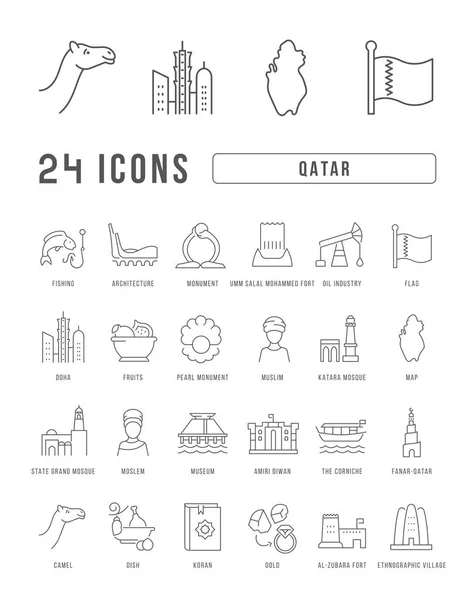 Qatar Colección Iconos Perfectamente Delgados Para Diseño Web Aplicación Los — Vector de stock