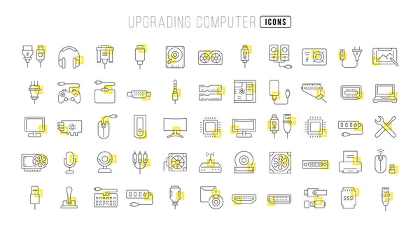 Computer Aufrüsten Sammlung Perfekt Dünner Icons Für Webdesign App Und — Stockvektor