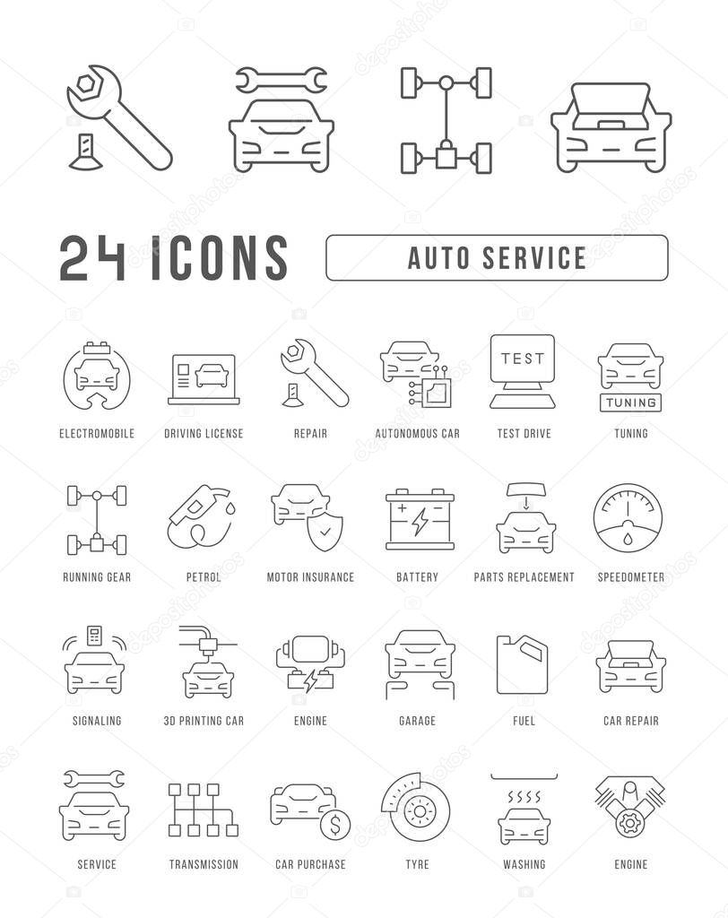 Auto Service. Collection of perfectly thin icons for web design, app, and the most modern projects. The kit of signs for category Transport.