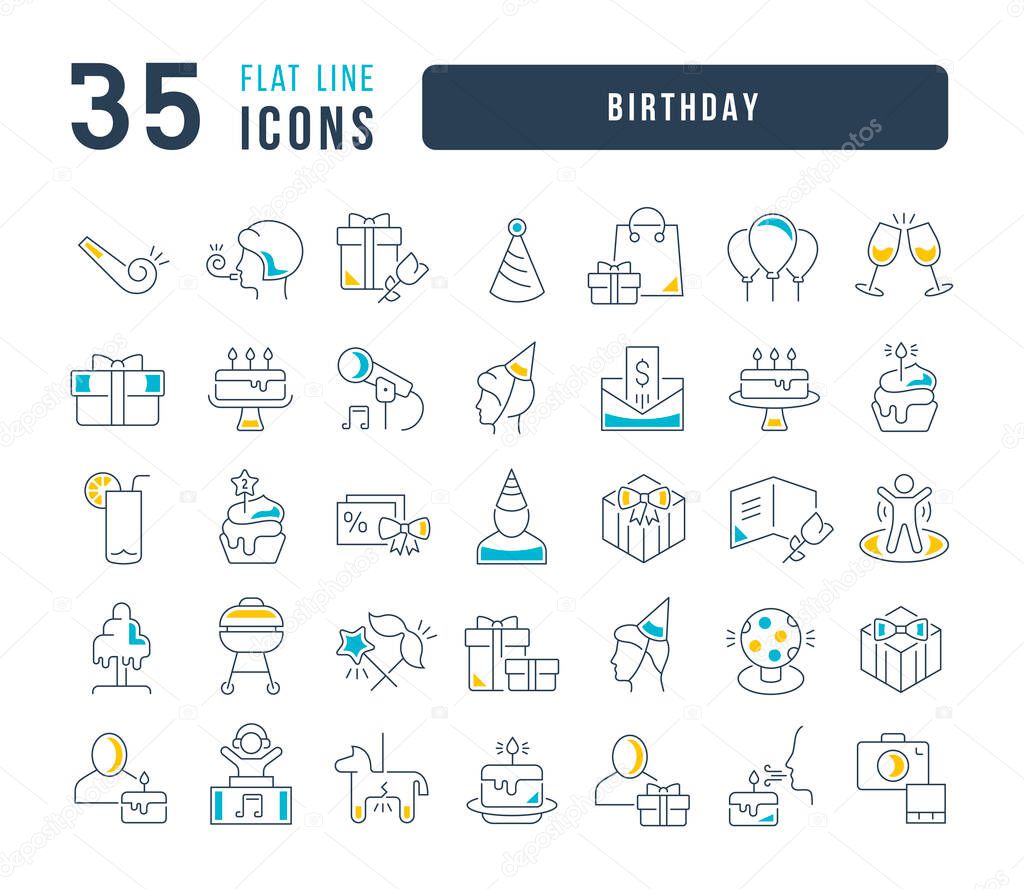 Birthday. Collection of perfectly thin icons for web design, app, and the most modern projects. The kit of signs for category Holidays.