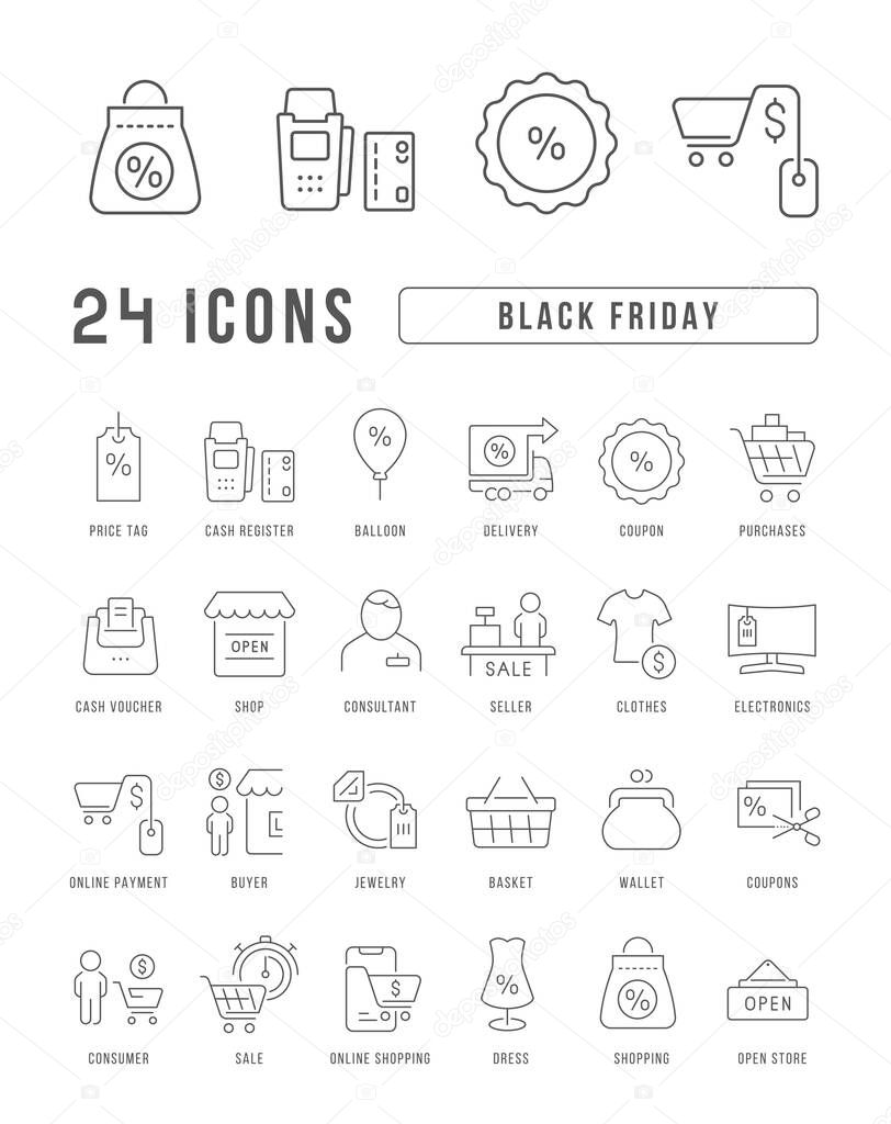 Black Friday. Collection of perfectly thin icons for web design, app, and the most modern projects. The kit of signs for category Holidays.