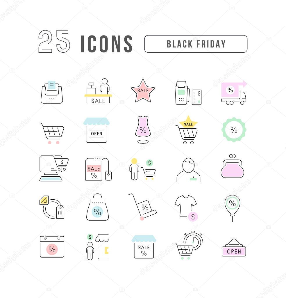 Black Friday. Collection of perfectly thin icons for web design, app, and the most modern projects. The kit of signs for category Holidays.