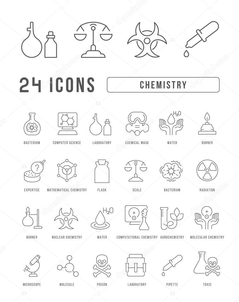 Chemistry. Collection of perfectly thin icons for web design, app, and the most modern projects. The kit of signs for category Education.