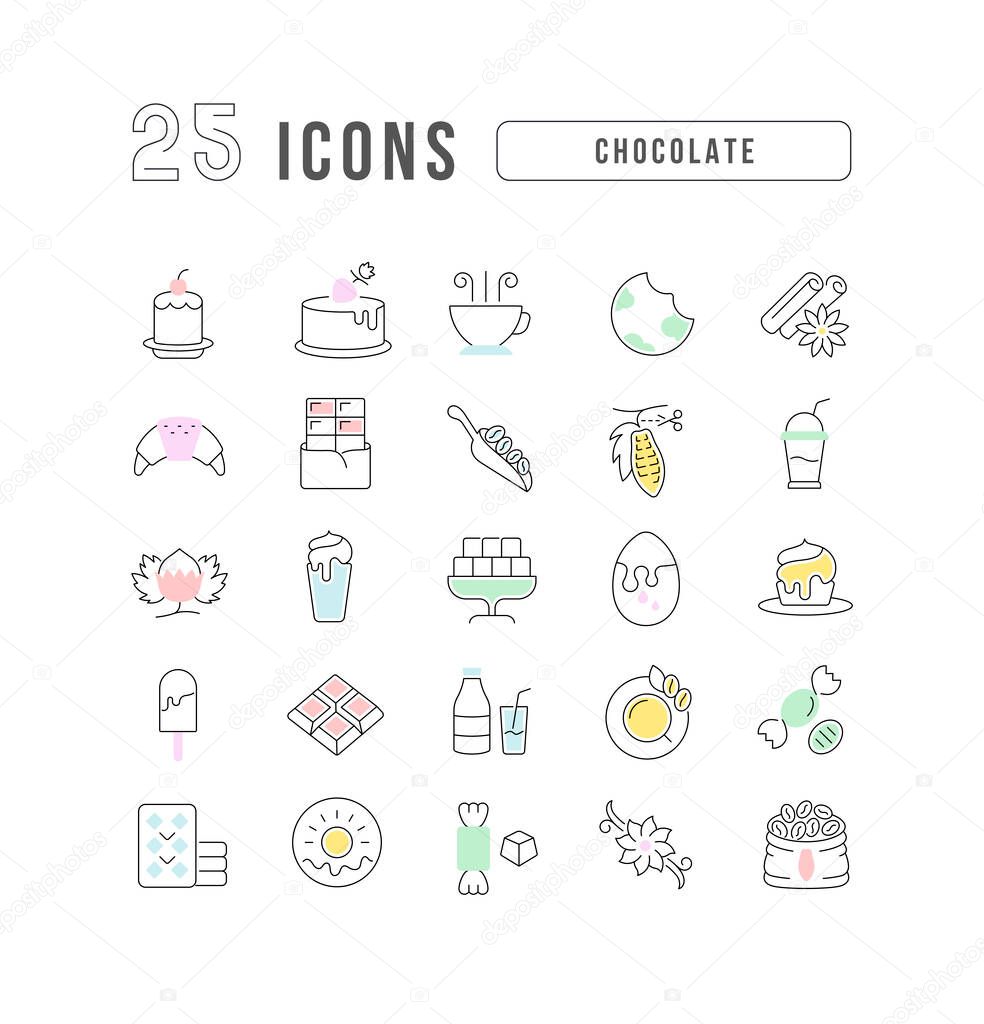 Chocolate. Collection of perfectly thin icons for web design, app, and the most modern projects. The kit of signs for category Food and Drink.