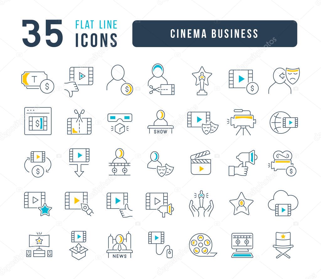 Cinema Business. Collection of perfectly thin icons for web design, app, and the most modern projects. The kit of signs for category Business.