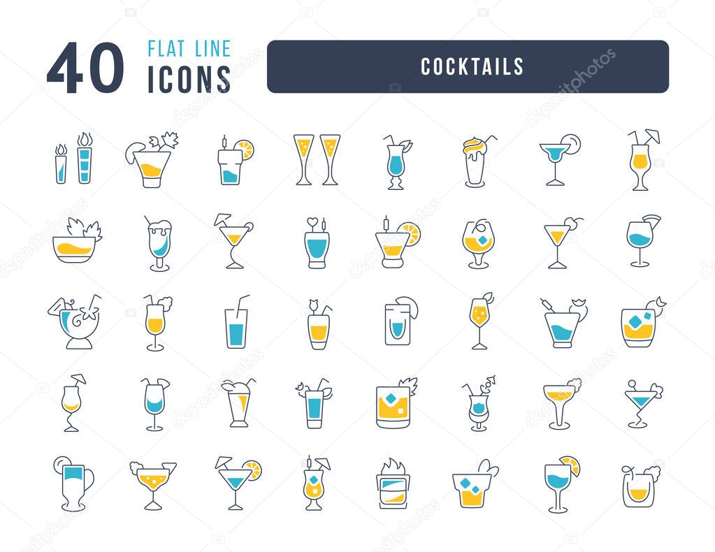 Cocktails. Collection of perfectly thin icons for web design, app, and the most modern projects. The kit of signs for category Food and Drink.