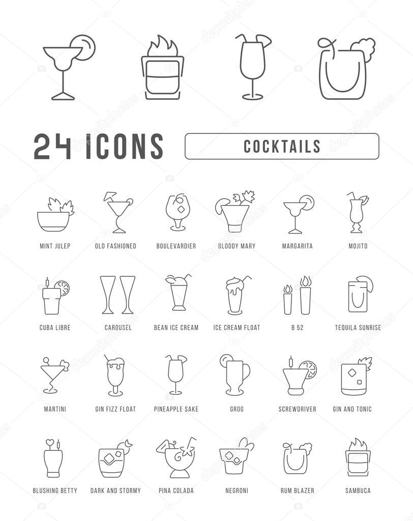 Cocktails. Collection of perfectly thin icons for web design, app, and the most modern projects. The kit of signs for category Food and Drink.