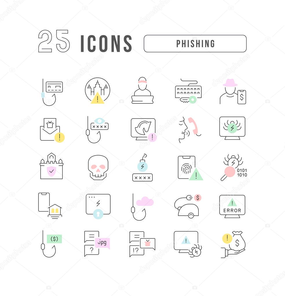 Phishing. Collection of perfectly thin icons for web design, app, and the most modern projects. The kit of signs for category Technology.