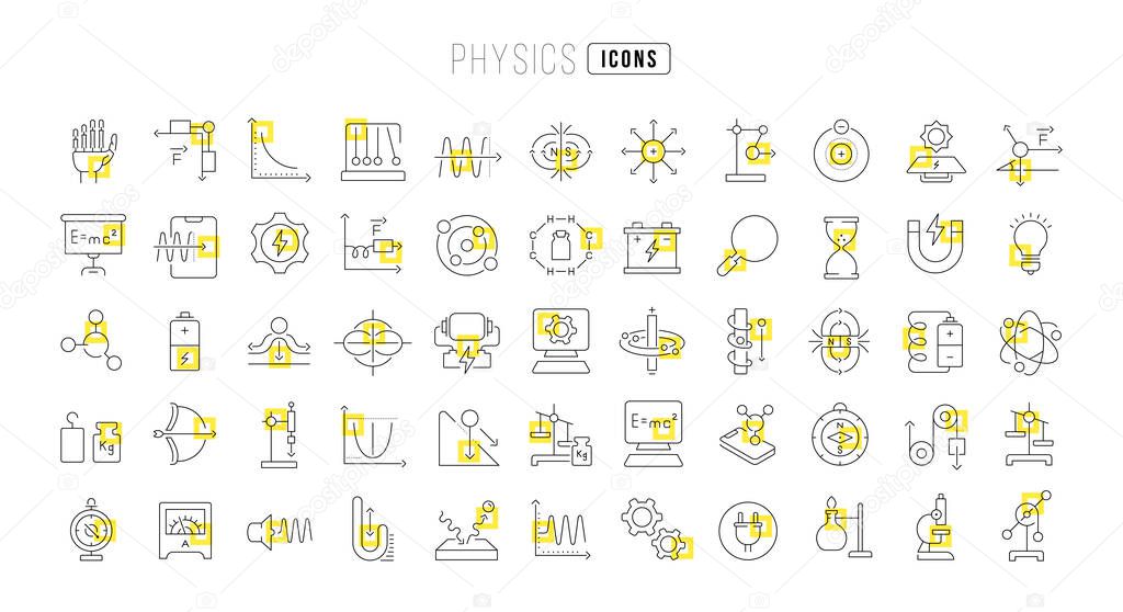 Physics. Collection of perfectly thin icons for web design, app, and the most modern projects. The kit of signs for category Education.