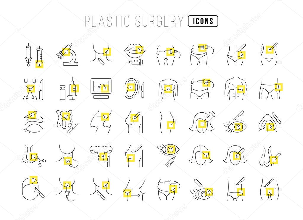 Plastic Surgery. Collection of perfectly thin icons for web design, app, and the most modern projects. The kit of signs for category Medicine.