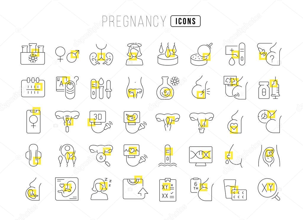 Pregnancy. Collection of perfectly thin icons for web design, app, and the most modern projects. The kit of signs for category Medicine.