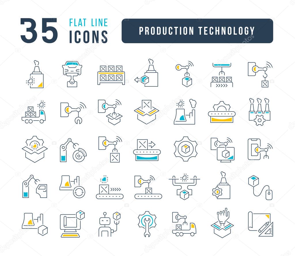Production Technology. Collection of perfectly thin icons for web design, app, and the most modern projects. The kit of signs for category Technology.