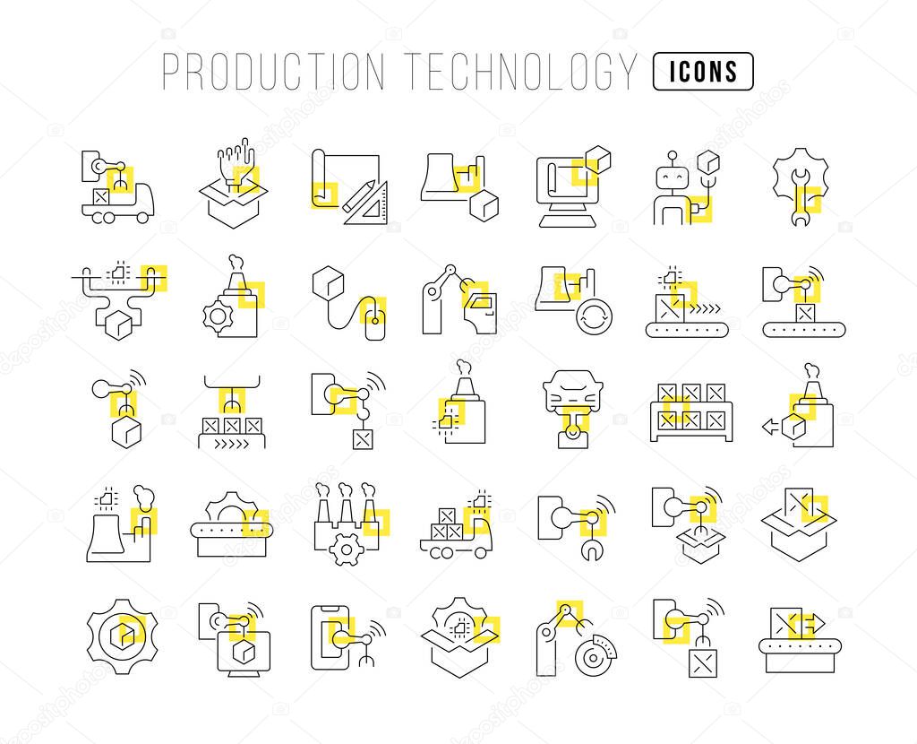 Production Technology. Collection of perfectly thin icons for web design, app, and the most modern projects. The kit of signs for category Technology.