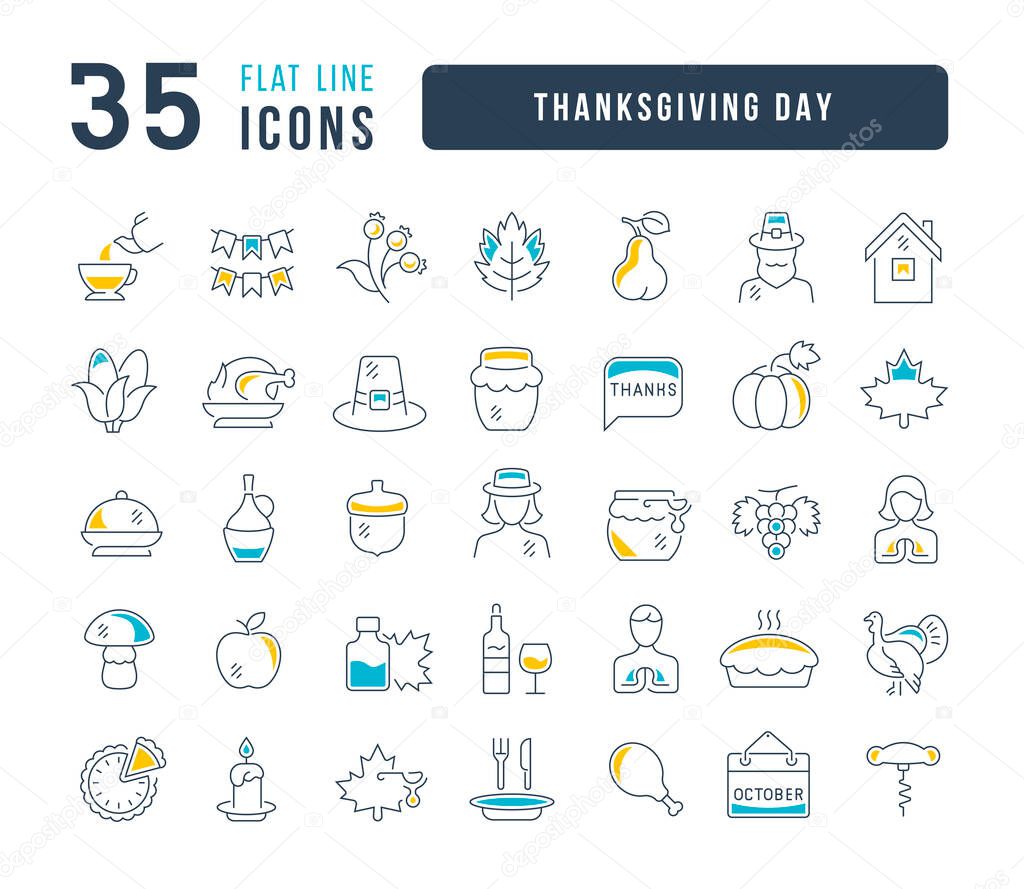 Thanksgiving Day. Collection of perfectly thin icons for web design, app, and the most modern projects. The kit of signs for category Holidays.