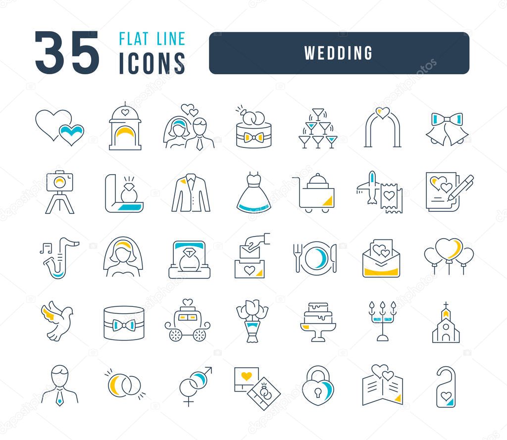 Wedding. Collection of perfectly thin icons for web design, app, and the most modern projects. The kit of signs for category Holidays.