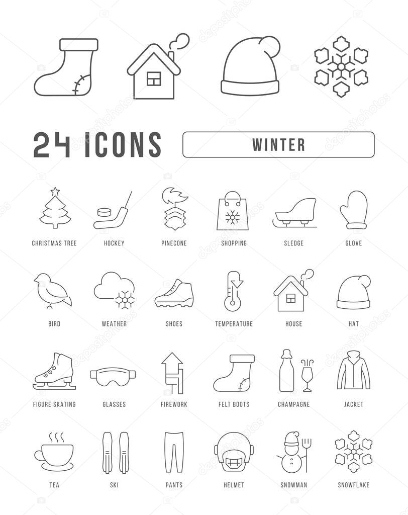 Winter. Collection of perfectly thin icons for web design, app, and the most modern projects. The kit of signs for category Seasons.