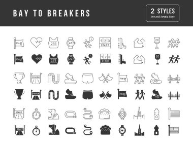 Bay to Breakers. Collection of perfectly simple monochrome icons for web design, app, and the most modern projects. Universal pack of classical signs for category Holidays.