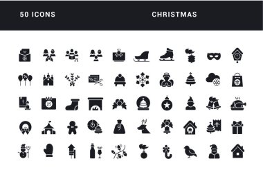 Christmas. Collection of perfectly simple monochrome icons for web design, app, and the most modern projects. Universal pack of classical signs for category Holidays.