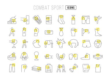 Dövüş sporu. Web tasarımı, uygulama ve en modern projeler için son derece ince simgelerin toplanması. Kategori Spor için işaretler kitiName.