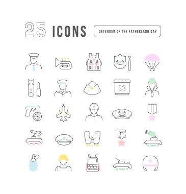 Defender of the Fatherland Day. Collection of perfectly thin icons for web design, app, and the most modern projects. The kit of signs for category Holidays.