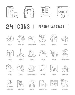 Foreign Language. Collection of perfectly thin icons for web design, app, and the most modern projects. The kit of signs for category Education.
