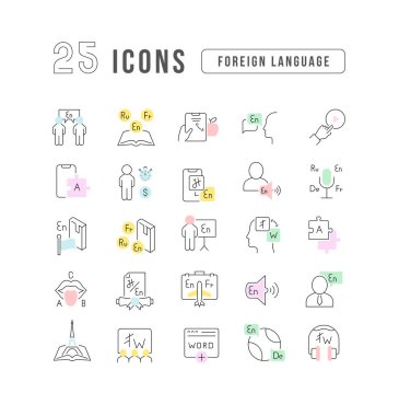 Foreign Language. Collection of perfectly thin icons for web design, app, and the most modern projects. The kit of signs for category Education.