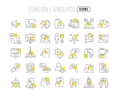 Foreign Language. Collection of perfectly thin icons for web design, app, and the most modern projects. The kit of signs for category Education.