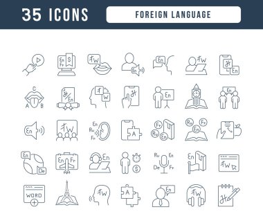 Foreign Language. Collection of perfectly thin icons for web design, app, and the most modern projects. The kit of signs for category Education.