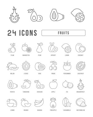 Fruits. Collection of perfectly thin icons for web design, app, and the most modern projects. The kit of signs for category Food and Drinks. clipart