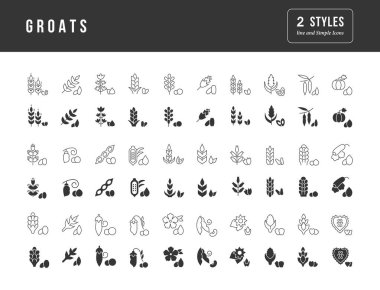 Groats. Collection of perfectly simple monochrome icons for web design, app, and the most modern projects. Universal pack of classical signs for category Food and Drink.
