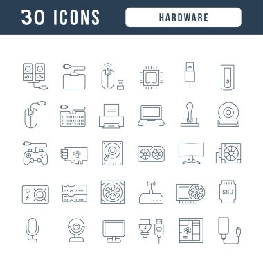 Hardware. Collection of perfectly thin icons for web design, app, and the most modern projects. The kit of signs for category Technology.