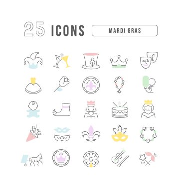 Mardi Gras. Collection of perfectly thin icons for web design, app, and the most modern projects. The kit of signs for category Holidays.